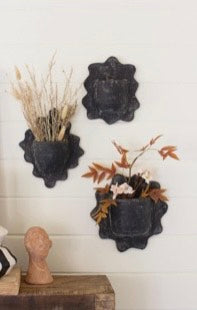 BLACK WAVY CLAY WALL PLANTERS