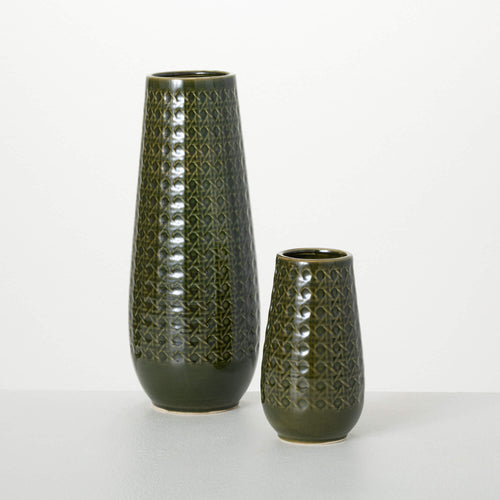 OLIVE RATTAN-PATTERNED VASES
