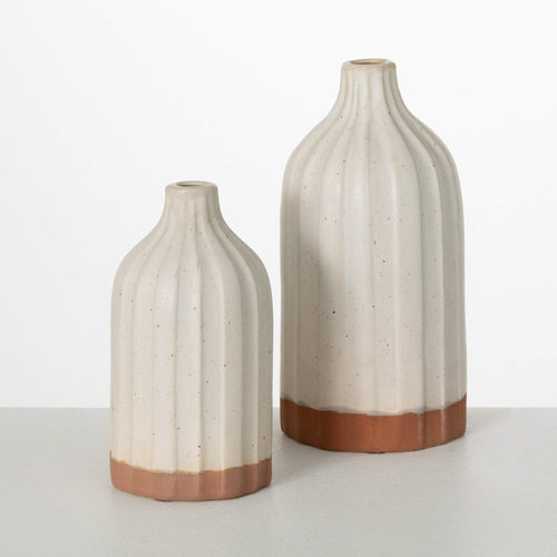 RIBBED CERAMIC VASE SET