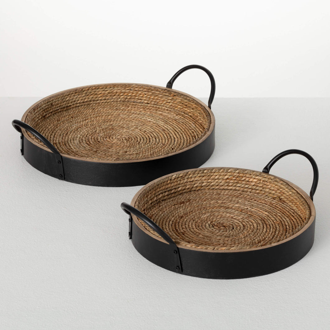 ROUND WOOD & SEAGRASS TRAY