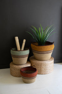Colorful Seagrass Baskets w Handles Set/3