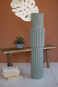 Ribbed Green Ceramic Vase