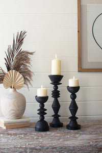 Black Retro Wooden Candle Holders