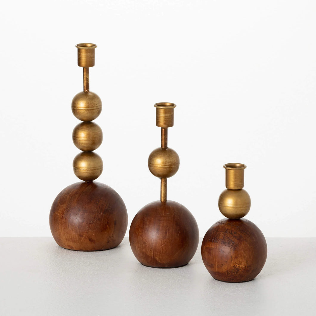 Gold and Wood Orb Candle Holders