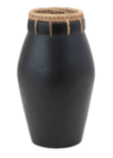 Black Vase with Rattan Stitching