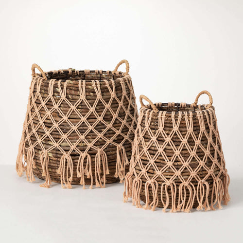 Boho Basket with Macrame Layer