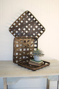 Small Dark Brown Woven Square Basket