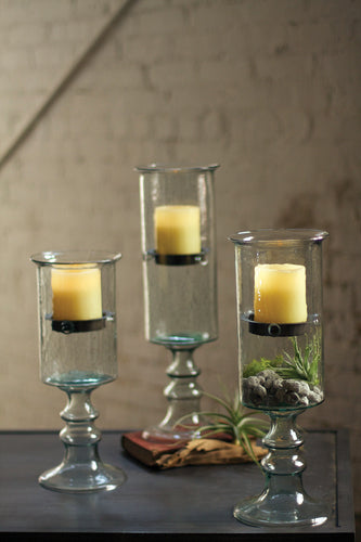 Mini Glass Candle Cyl w/ Metal Insert Glass Base - SM