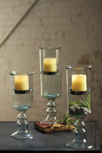 Mini Glass Candle Cyl w/ Metal Insert Glass Base - SM