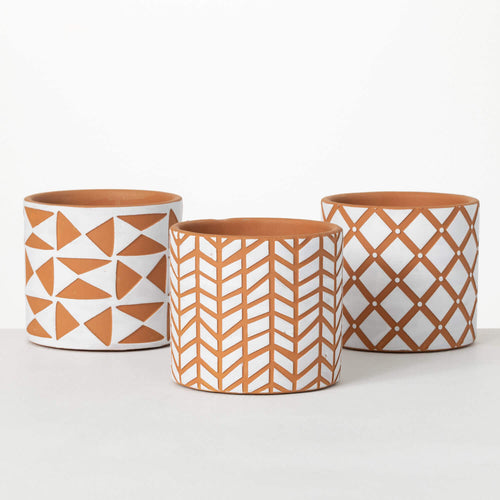 Geometric Print Terracotta Pot