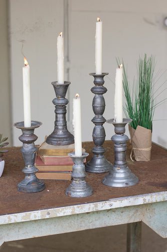 set of 5 zinc candle holders with brass detail- MD