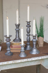 set of 5 zinc candle holders with brass detail- MD