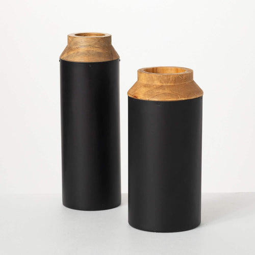 Wood and Black Vase Set
