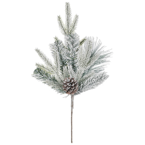 Flocked Pine w/ Cones Pick