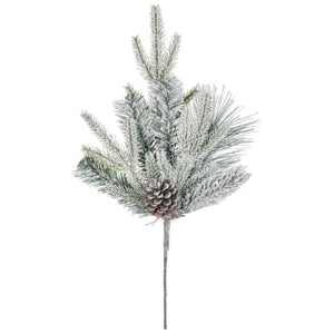 Flocked Pine w/ Cones Pick