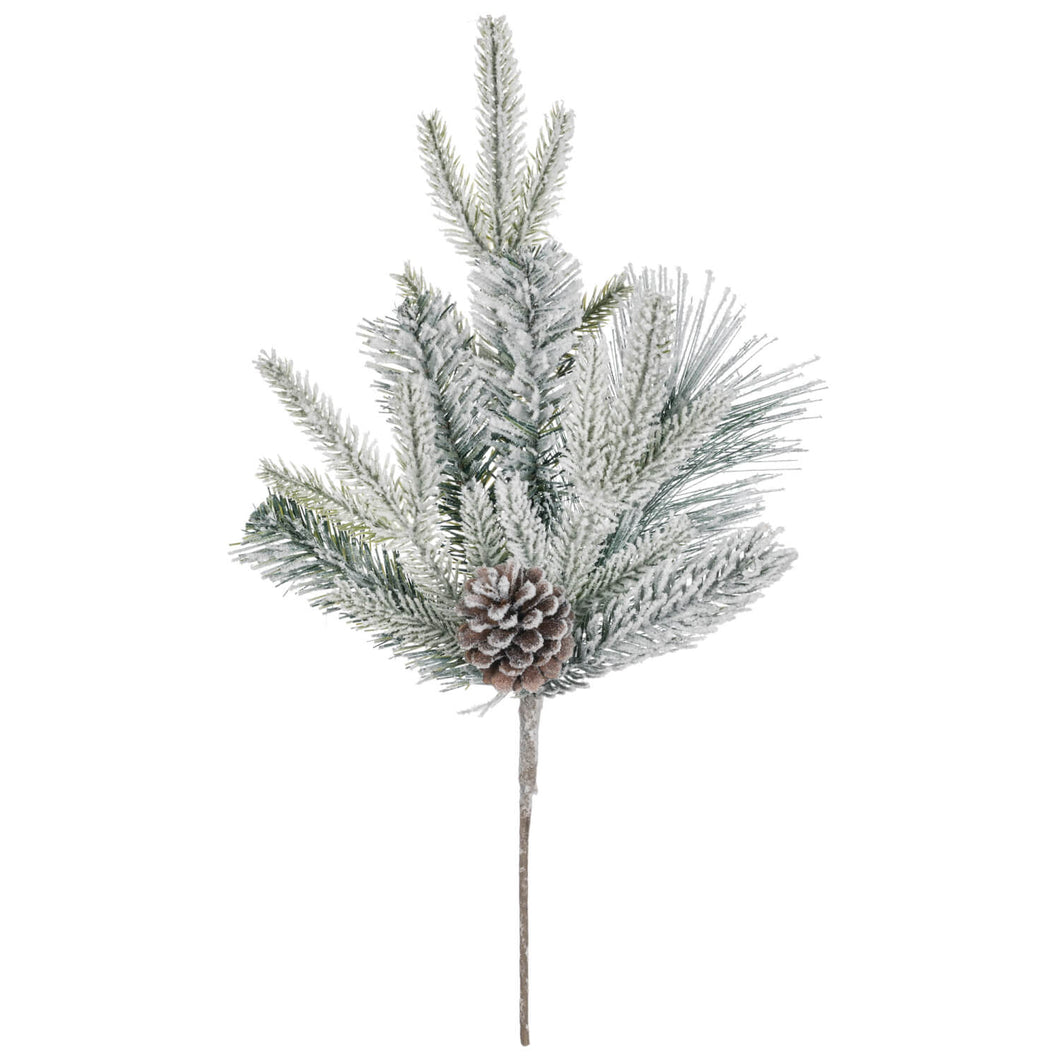 Flocked Pine w/ Cones Pick