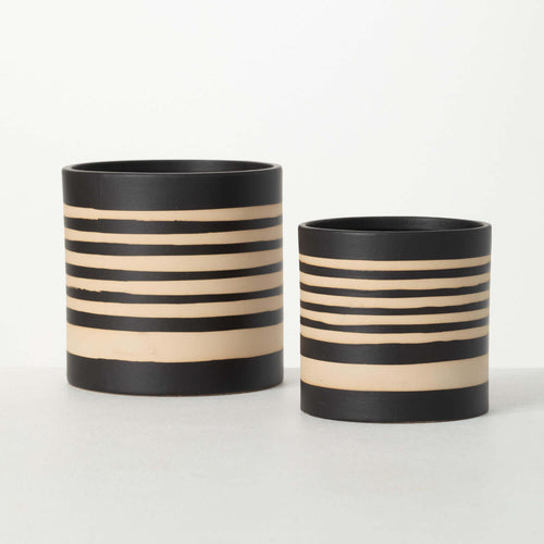 Striped Ceramic Planter Set