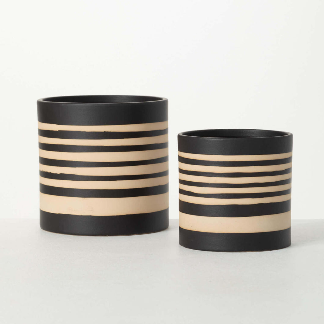 Striped Ceramic Planter Set