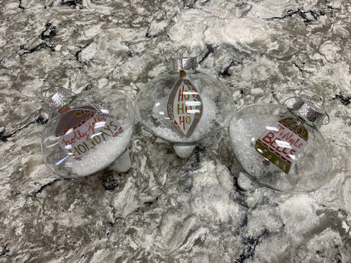 Glass Teardrop Ornament w/ Snow, 4 Styles