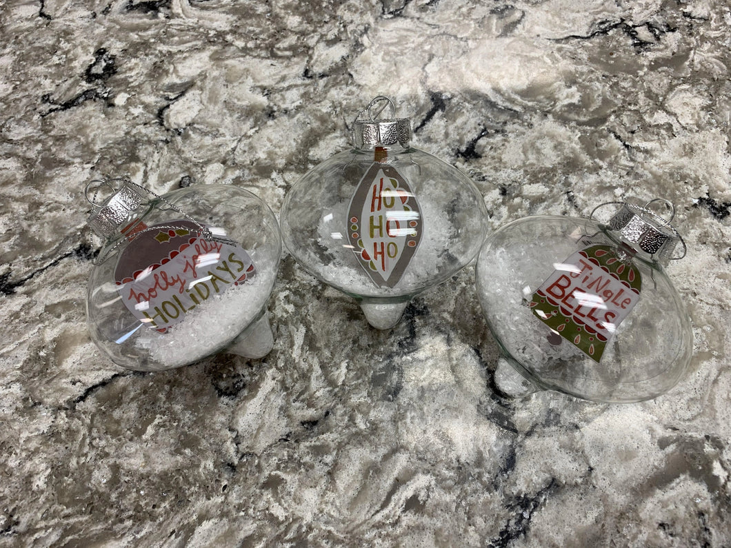 Glass Teardrop Ornament w/ Snow, 4 Styles