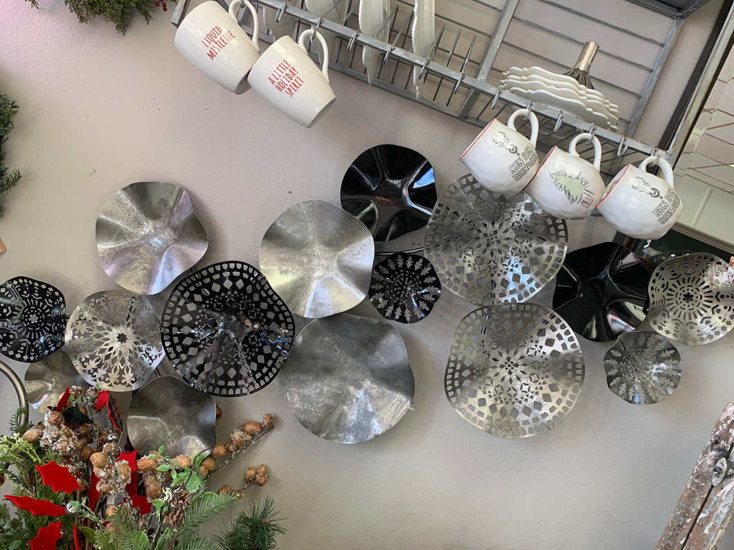 black and silver circle wall hanging